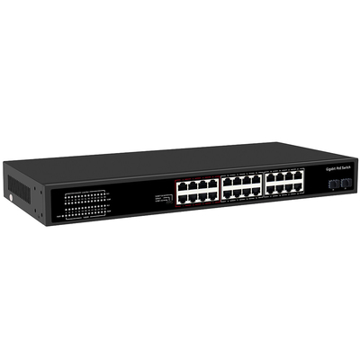 24 ports Gigabit CCTV Poe Switch avec 2 SFP Optical Uplinks Type de rack non géré
